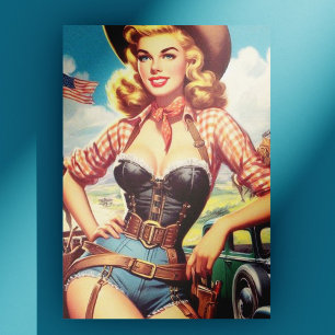 Vintages Cowgirl Button Up Postkarte