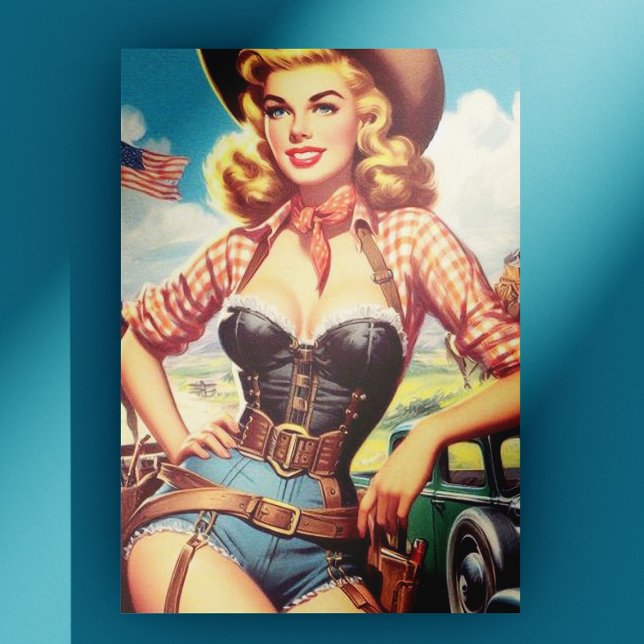 Vintages Cowgirl Button Up Postkarte (Von Creator hochgeladen)