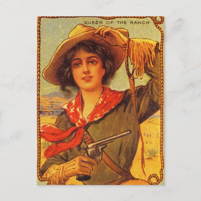 Vintages Cowgirl "Queen of the Ranch" Postkarte (Vorderseite)