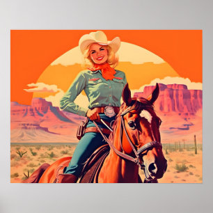 Vintages Cowgirl Reitpferd Poster