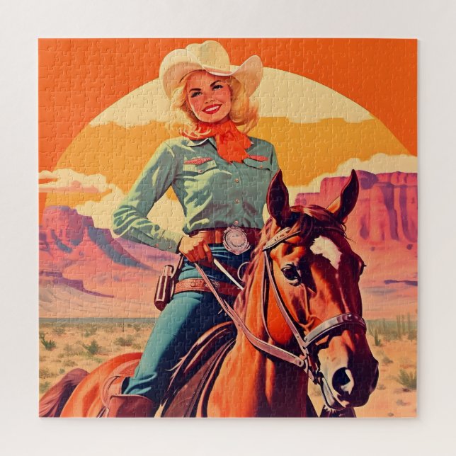 Vintages Cowgirl Reitpferd Puzzle (Vertikal)