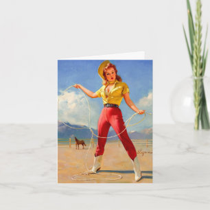 Vintages Cowgirl und Pferd Geburtstag Karte