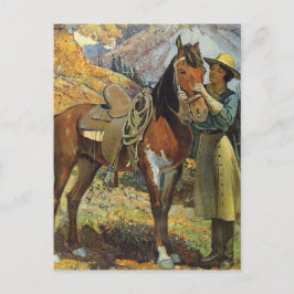 Vintages Cowgirl und Pferd Postkarte