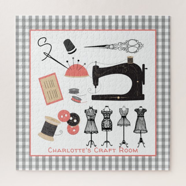 Vintages Crafty Nähthemendesign Personalisiert Puzzle (Vertikal)
