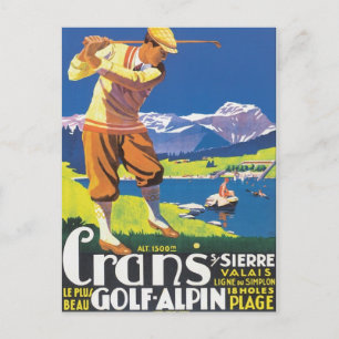 Vintages Crans Golf Alpin Postkarte