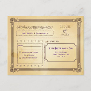 Vintages Cream & Brown Poster Hochzeit RSVP Karte