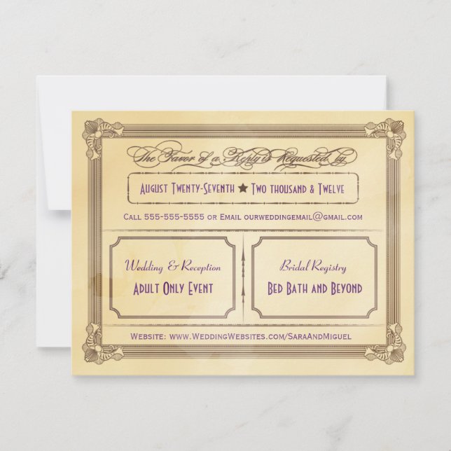 Vintages Cream & Brown Poster Hochzeit RSVP Karte (Vorderseite)