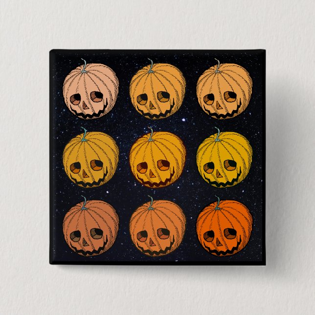 Vintages Creepy-Jack-O-Lantern-Grid-Muster Button (Vorderseite)