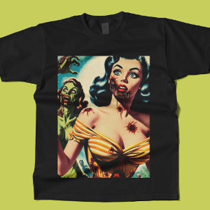 Vintages Creepy Zombie-Button T-Shirt
