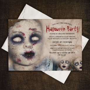 Vintages Creepy Zombie Doll Halloween-Party Einladung