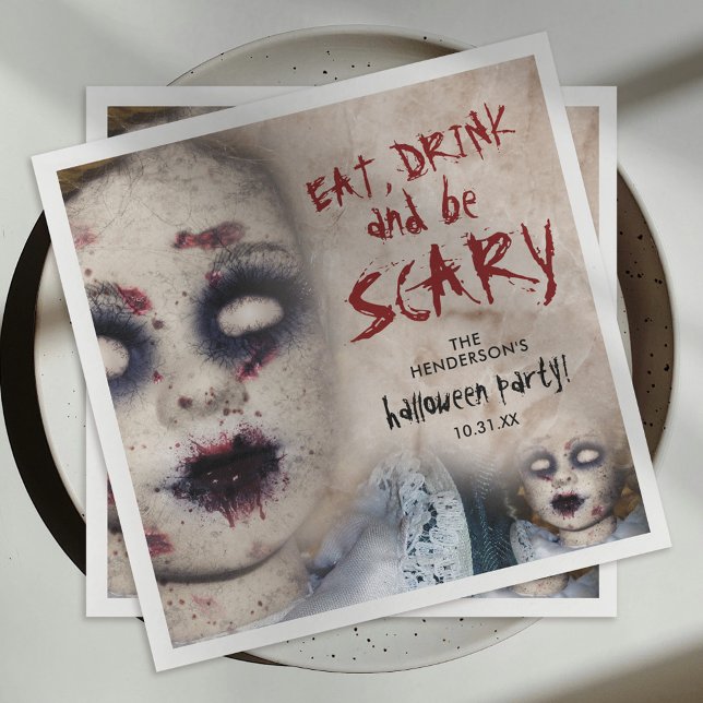 Vintages Creepy Zombie Doll Halloween-Party Serviette (Von Creator hochgeladen)