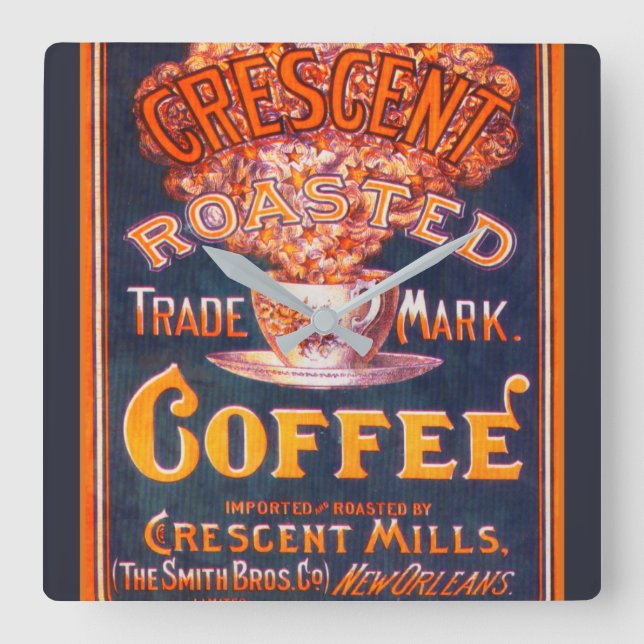 Vintages Crescent Röstkaffee-Werbeplakat Quadratische Wanduhr (Vorderseite)