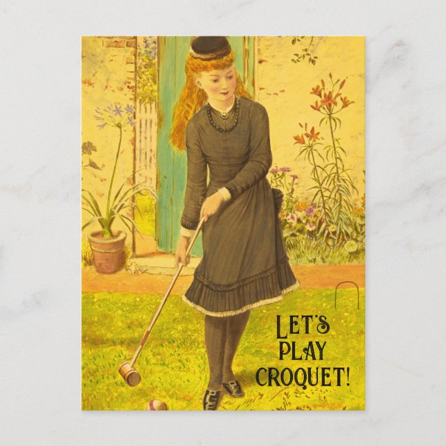 Vintages Croquet Niedliche Spiele Sommerspiele Postkarte (Vorderseite)
