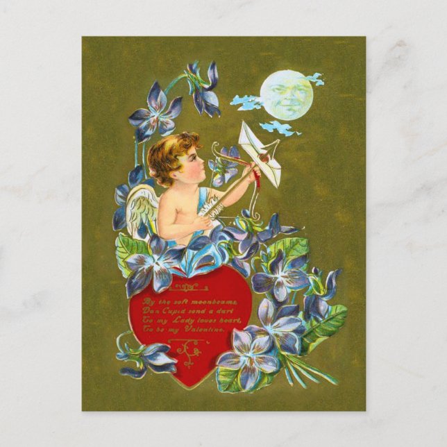 Vintages Cupid & Moonbeam Valentine Feiertagspostkarte (Vorderseite)