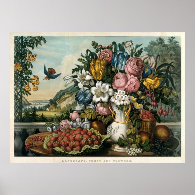 Vintages Currier & Ives Obst und Blume Landschaft Poster (Vorne)