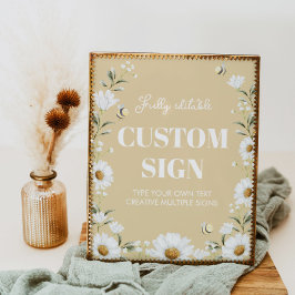 Vintages Daisy Bee Birthday Party Table Sign Poster