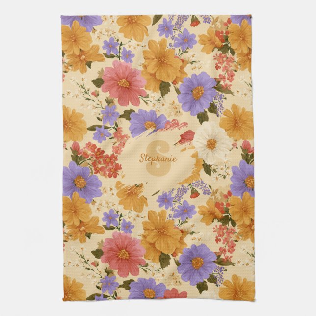 Vintages Daisy Floral Muster (2) Geschirrtuch (Vertikal)