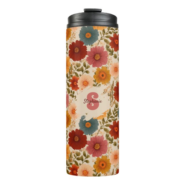 Vintages Daisy-Muster Thermosbecher (Vorderseite)