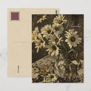 Vintages Daisy Wildblume Muster Altes Sepia Foto Postkarte