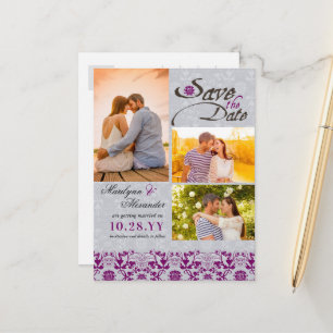 Vintages Damask Lace Orchid Foto Save the Date Ankündigungspostkarte