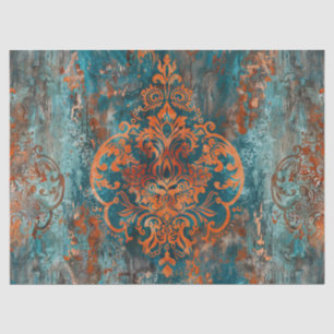 Vintages Damask-Muster Kupfer-Aquamarine Dekoupage Seidenpapier