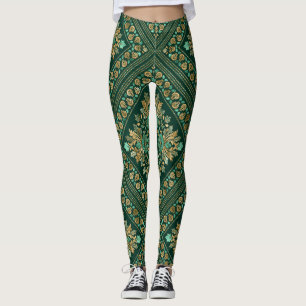 Vintages Damask Muster - Smaragdgrün und Gold Leggings