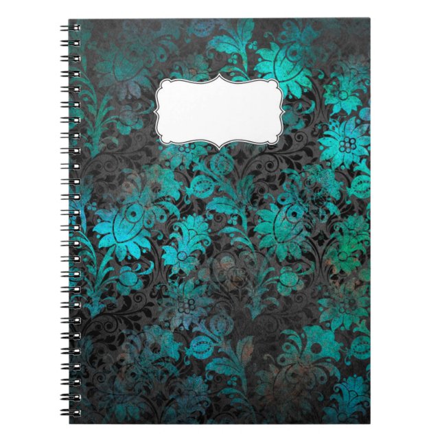 Vintages Damask-Notebook, elegantes Blumenblatt Notizblock (Vorderseite)