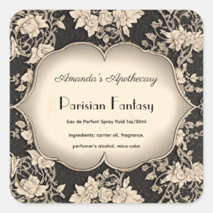 Vintages Damask Silber Rahmen Parfüm Flaschenetike Quadratischer Aufkleber