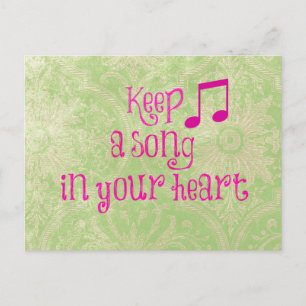 Vintages Damaskepapier mit Song in Ihrem Herzzitat Postkarte