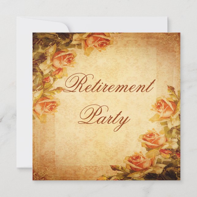 Vintages Damaskus Shabby Chic Peach Rose Rente Einladung (Vorderseite)