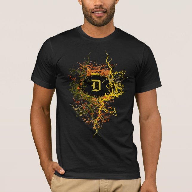 Vintages Damaskusmuster mit Monogramm Buchstaben D T-Shirt (Vorderseite)