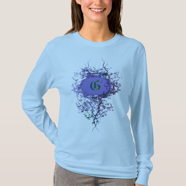 Vintages Damaskusmuster mit Monogramm Buchstaben G T-Shirt (Vorderseite)