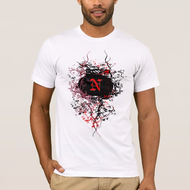 Vintages Damaskusmuster mit Monogramm Buchstaben N T-Shirt (Vorderseite)