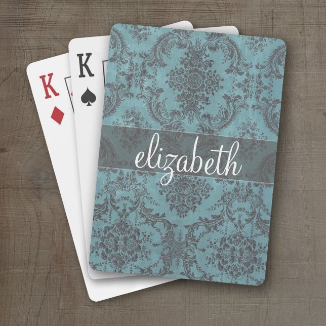 Vintages Damaskusmuster mit Monogramm Spielkarten (Personalized Playing Cards)