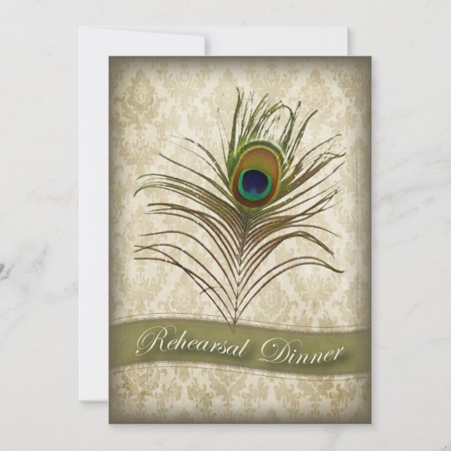 Vintages Damast Pfauenfest Probe einladen Einladung (Vorderseite)
