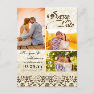 Vintages Damast-Spitze-Kaffee-Foto Save the Date Ankündigungspostkarte