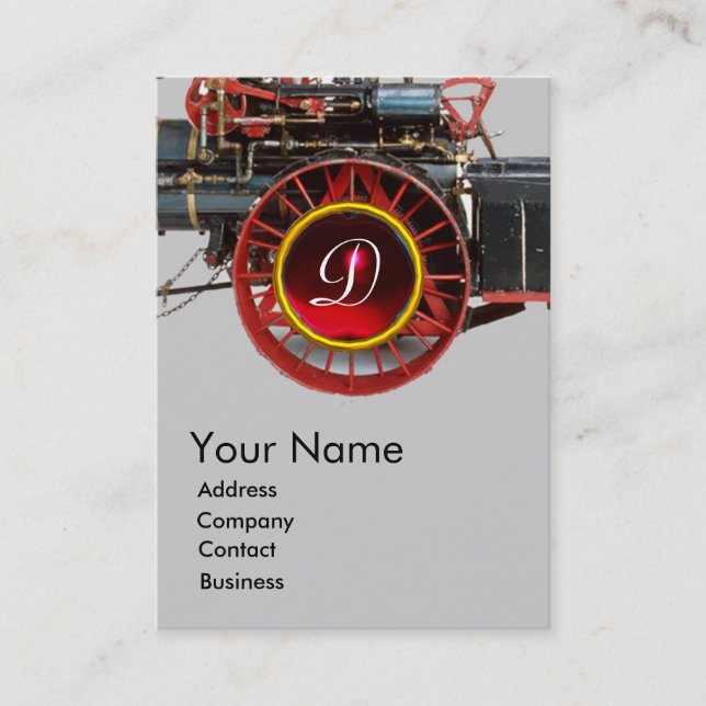 VINTAGES DAMPFLOKOMOTIVE RUBY GEMSTONE MONOGRAMM VISITENKARTE (Vorderseite)