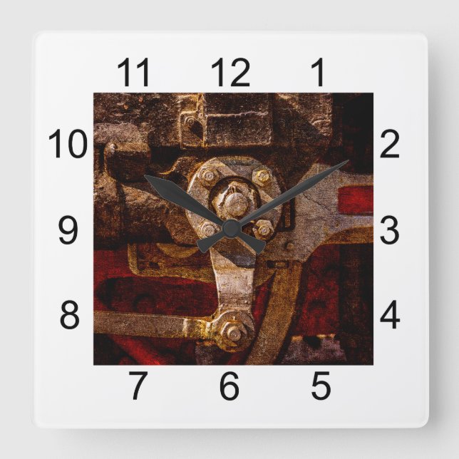 Vintages Dampfzug Quadratische Wanduhr (Vorderseite)