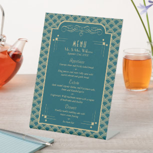 Vintages Déco-Gatsby-Hochzeitsmenü der 20er Jahre Sockelschild