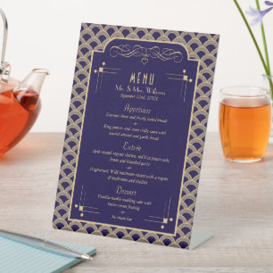 Vintages Déco-Gatsby-Hochzeitsmenü der 20er Jahre Sockelschild