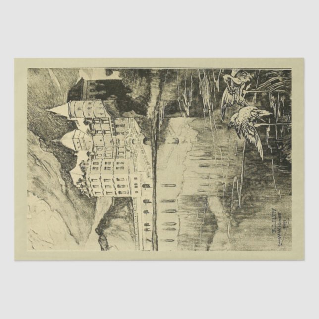 VINTAGES DECOUPAGE FRANZÖSISCHES CASTLE LAND SEIDENPAPIER (Vorderseite)