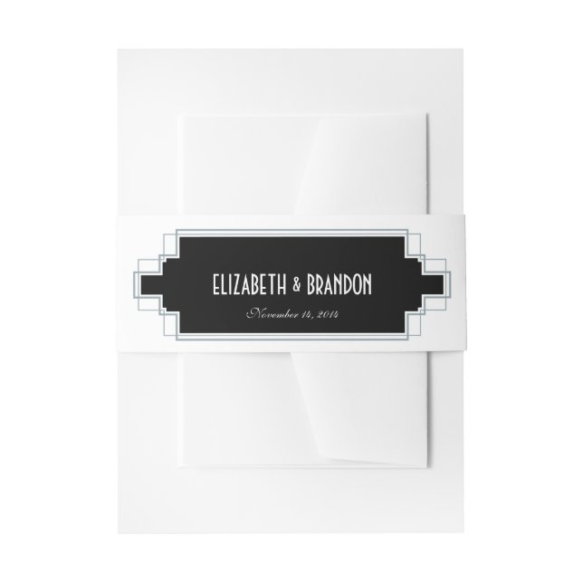 Vintages Deko-Silber u. schwarzes Bauch-Band Einladungsbanderole (Vorderseite Beispiel)