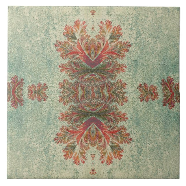 Vintages Dekorations-Duo: Grün und Rotbraun Fliese (Vorderseite)