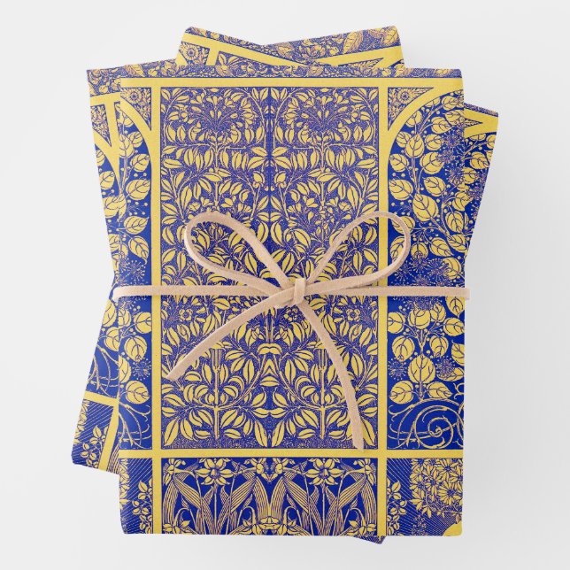 Vintages Dekorationsmuster im botanischen Jugendst Geschenkpapier Set (Beispiel)