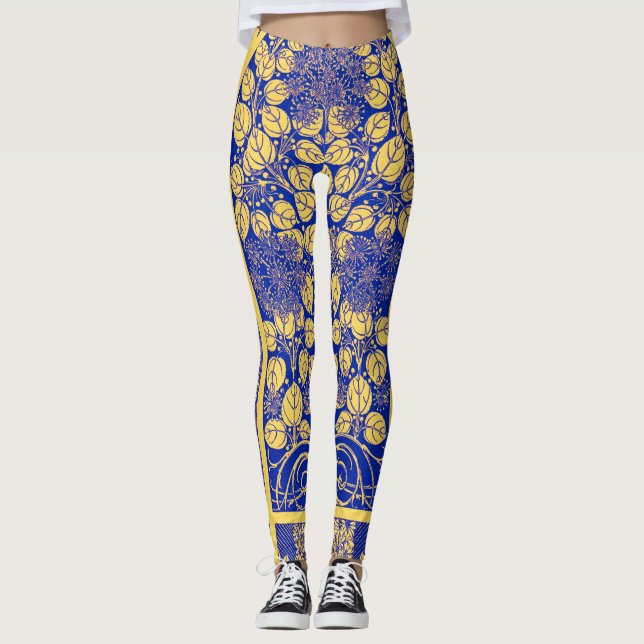 Vintages Dekorationsmuster im botanischen Jugendst Leggings (Vorderseite)