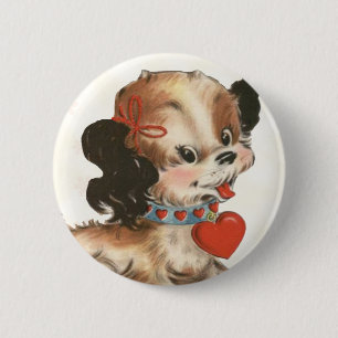 Vintages der Valentine-Button des Welpen-Kindes Button