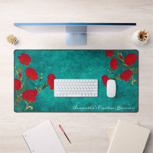 Vintages Design Blumenroter Vorhang Name Aquamarin Schreibtischunterlage