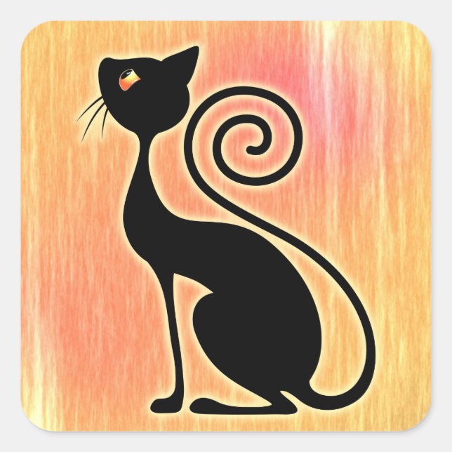 Vintages Design der Black Cat Quadratischer Aufkleber (Vorderseite)