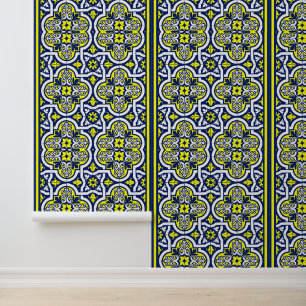 Vintages Design, gelb-weiß Retro-Ornamente Tapete