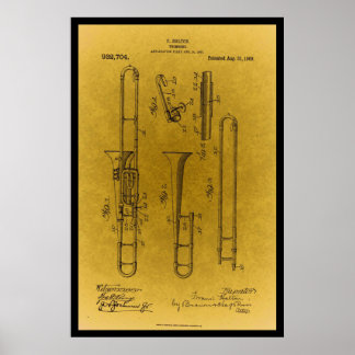 Vintages Design Retro Trombone-Patentdruck Poster